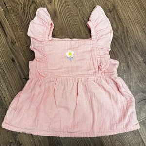 Lucky Penny Baby Girls Pink Ruffle Dress Daisy Embroidery Size 6 Cotton Gauze